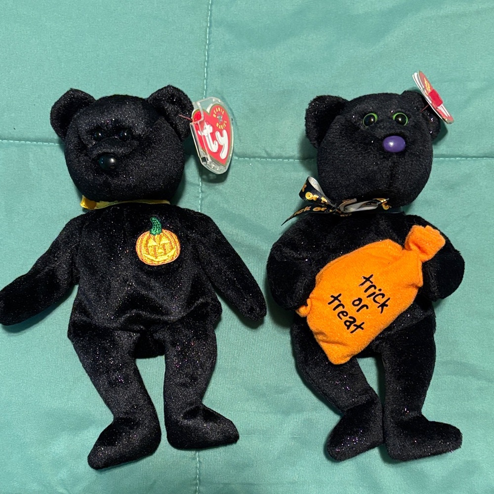 Ty Halloween Black and Orange Bear Plush Duo